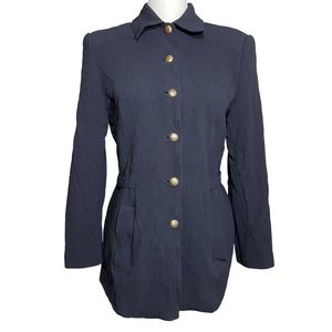 100% Wool Blazer Jacket 12 Gold Buttons VTG Vintage Longline Classic Business